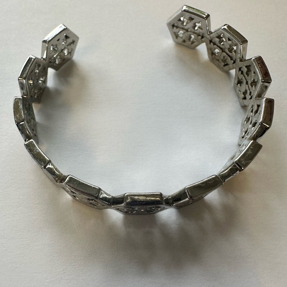 Tory Burch Silver Hexagon Logo Cuff Bracelet - Picture 4 of 4